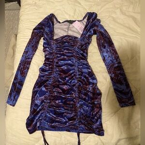 Velvet type material drawstring ruched adjustable dress